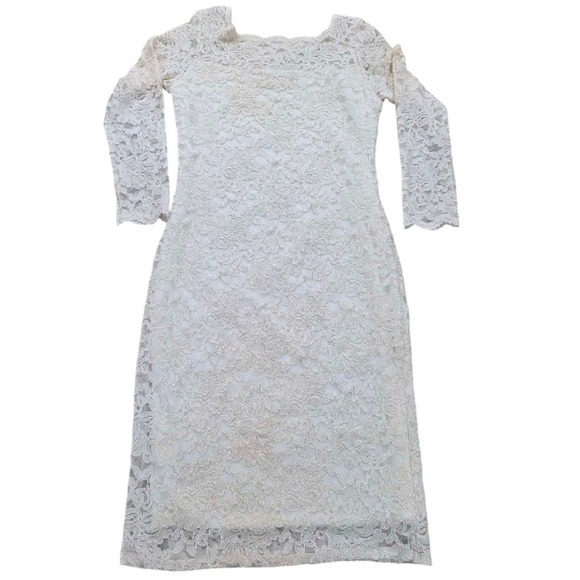 ONYX Nite White Lace Sheath Dress Long Sleeve Formal Event Size 4 - Picture 3 of 16
